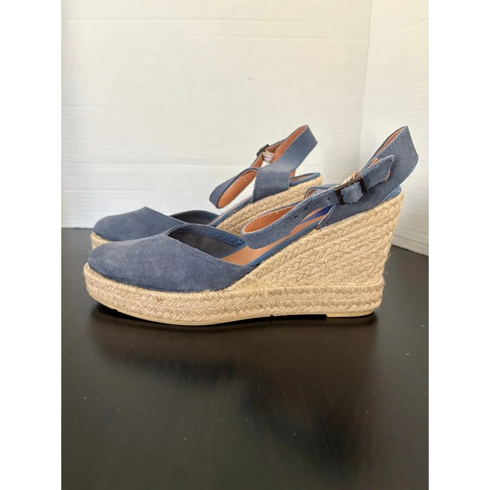Verbenas Womens Espadrille Wedges Size 9 Blue Suede Platform Ankle Strap Spain - Picture 6 of 15